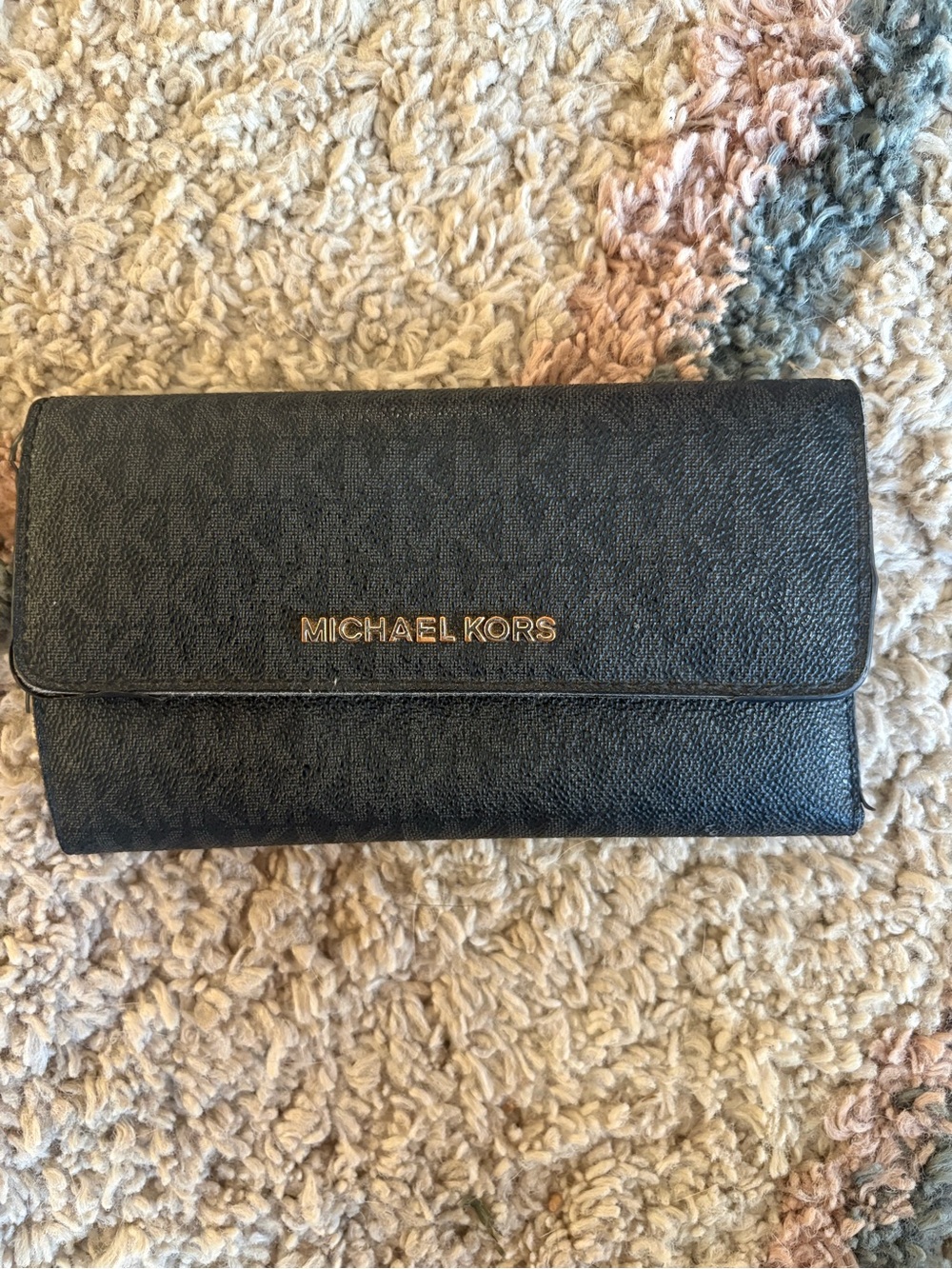 Authentic Michael Kors Black Pebbled Logo Continental Wallet
